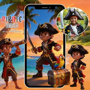 Invitación de video de cumpleaños pirata: Fiesta animada de piratas afroamericanos de Evite (descarga digital MP4)