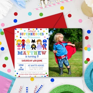 SUPERHERO PRINCESS INVITATIONS Superhero and Princess Party Invitation Instant Download Princess Superhero Party Corjl Party Invitation