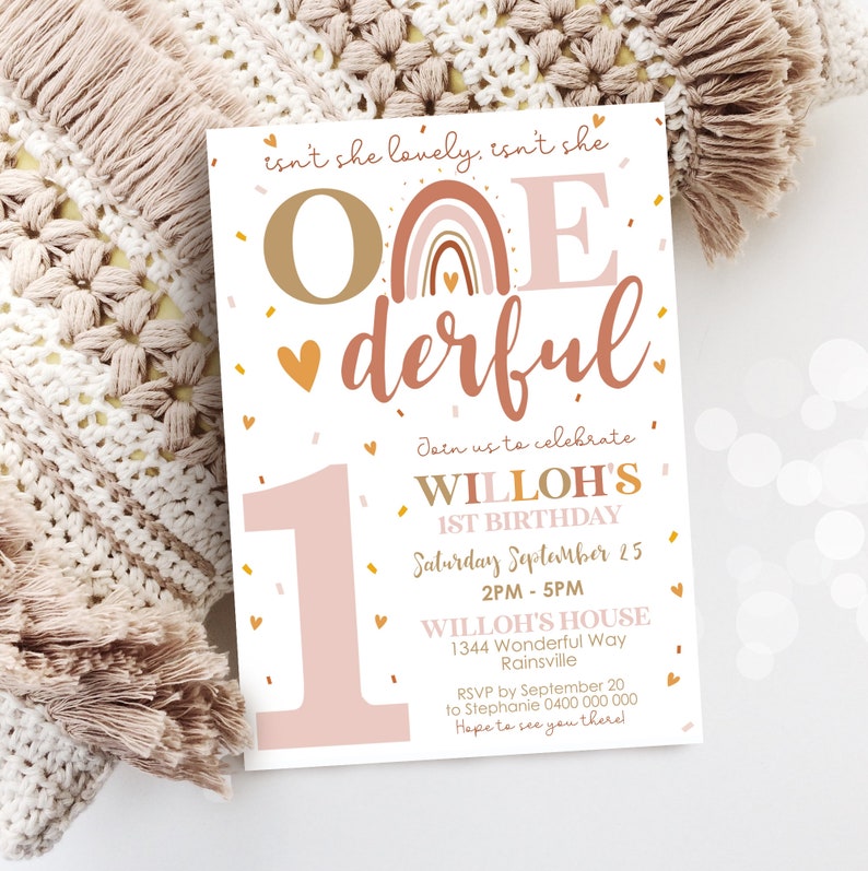 BOHO RAINBOW 1st Birthday Invitation Editable Isnt She Lovely - Etsy UK