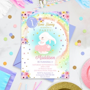 RAINBOW BUNNY Invitation Bunny Invitation Instant Download Some Bunny Invitation Bunny Birthday Invitation Bunny Party Invitation Corjl 0257