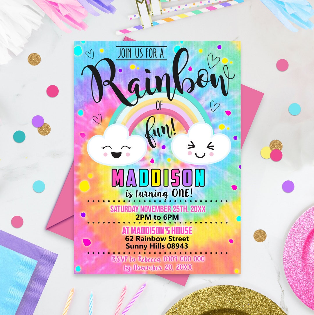 RAINBOW PARTY INVITATION Instant Download Rainbow Tie Dye - Etsy