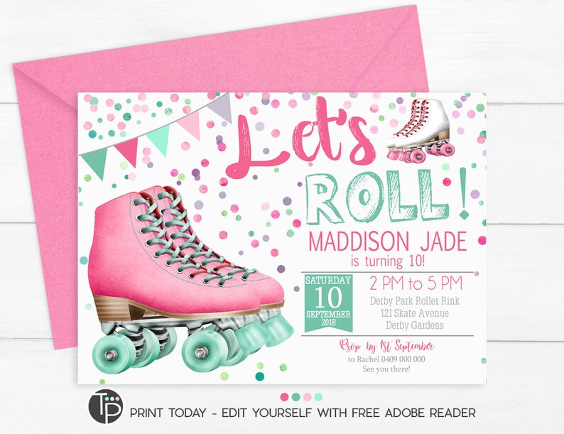 Roller Skate Invitation Roller Skate Party Invitation Roller Etsy