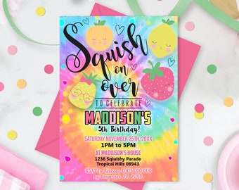SQUISHY INVITATION Squishmallow Invitation Instant Download Tie Dye Birthday Invitations Editable Squishy Friends Party Squish on Over Party