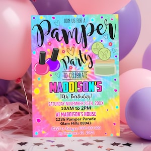 PAMPER PARTY INVITATION Pamper Birthday Invitation Spa Party Invitation Glamour Party Invitation Tie Dye Pamper Party Corjl Paperless Post