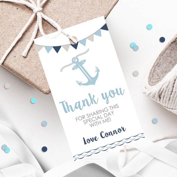 NAUTICAL FAVOR tag Editable Anchor Favor Tag Printable Nautical Baptism Favor Tag Nautical Baby Shower Gift tags Nautical Thank you Tag Blue