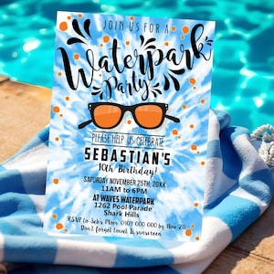 WATERPARK PARTY INVITATION Boy Tie Dye Water slide Party Invitation Editable Water Park Invitation Instant Download Summer Pool Party Evite