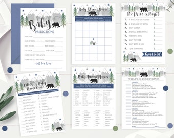 ADVENTURE BEAR BABY Shower Games Navy Instant download Baby Shower Games Adventure Baby Shower Games Mountain Baby Shower Games Printable
