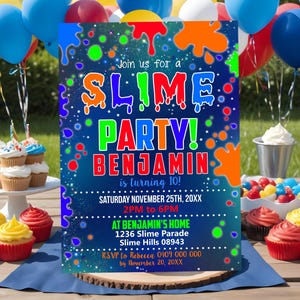 SLIME PARTY INVITATION Slime Invitations Slime Birthday Invitation Boy Slime Glow Party Printable Editable Slime Birthday Invitation Corjl