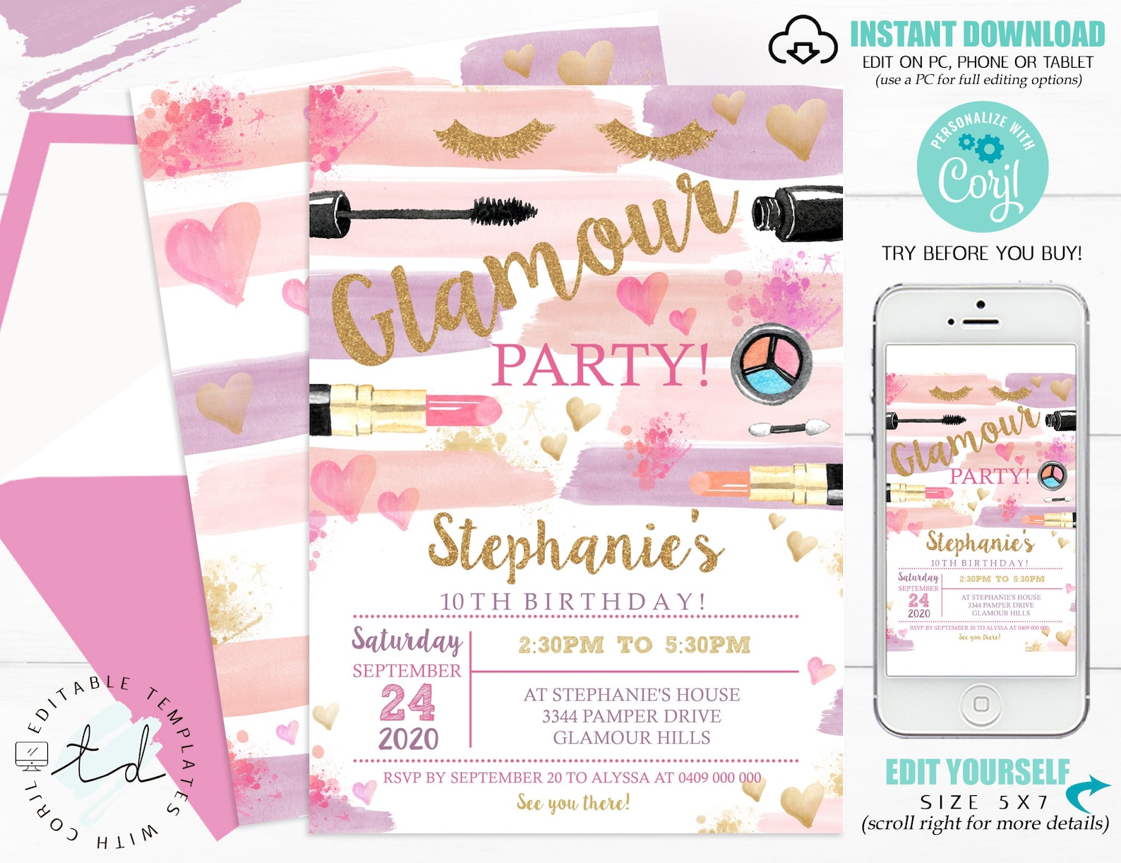 GLAMOUR Party INVITATION Glamour Birthday Invitation Glamour Etsy