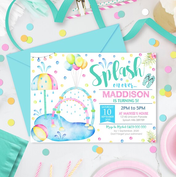 SPLASH PAD PARTY Invitation Splash Invitation Water Park Party Etsy