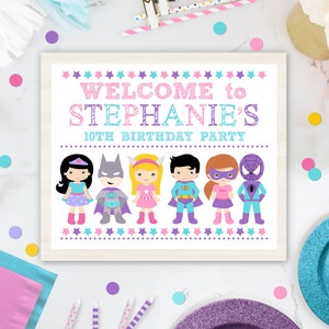 SUPERHERO WELCOME SIGN Superhero Party Signs Editable Superhero Party Signs Corjl Superhero Decorations Girl Superhero Decoration Boy Girl