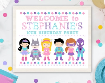 Letrero de bienvenida de superhéroe editable: Decoración para fiesta de cumpleaños (Descarga digital)