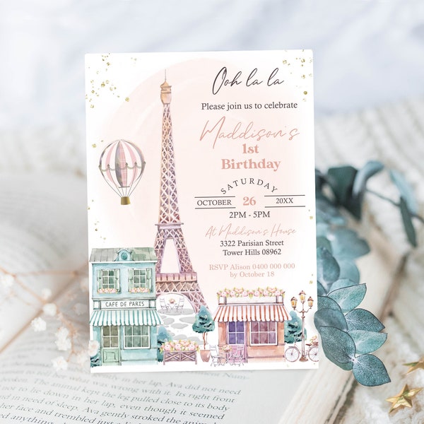 Paris Birthday Invitation Editable French Patisserie Party Invitation Digital Parisian Cafe Invite Eiffel Tower Birthday Invitation Paris