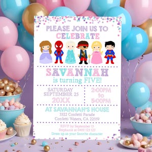 PRINCESS SUPERHERO PIRATE Invitation, Princess Superhero Pirate Birthday, Princess Pirate Superhero party, Corj Editable Princess Invitation