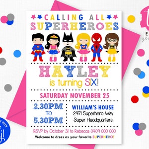 SUPERHERO GIRL INVITATION Instant download Superhero Invitation Superhero Girl Girl Superhero Invitation Editable Corjl Superhero Invitation
