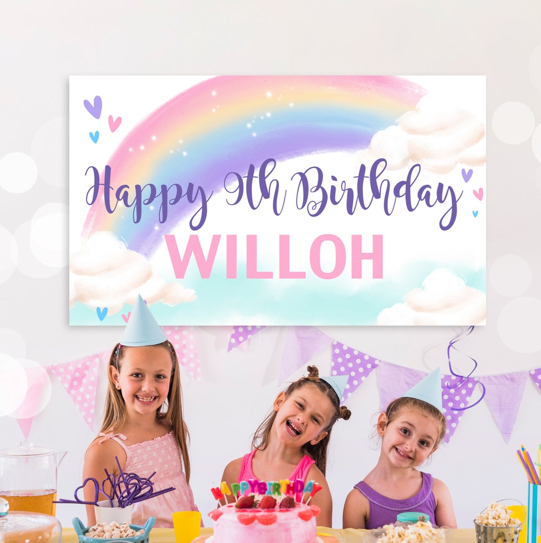 Cloud 9 Happy Birthday Banner Instant Download 60x36 Rainbow Birthday