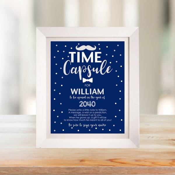 Editable Little Man Time Capsule Mr Onederful 1st Birthday Printable Time Capsule Boy First Birthday Little Man Blue Silver Corjl Template