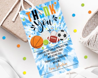 Editable Sports Favor Tag: Birthday Sport Party Thank You Card (Digital Download)