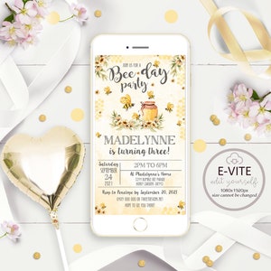 Bee E-vite SMS Bee Party Invitation Electronic Honey Bee invitation Digital Bee Invite Smartphone Bee Evite Online Spring E-vite Bee iPhone