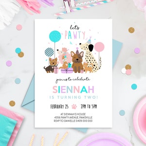 Dog Cat Invitation Editable Puppy Party Invitation Printable Dog Cat Pawty Invite Girl Dog and Cat Birthday Invitation Puppy Pawty Invite