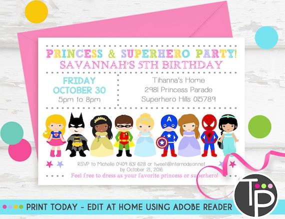 Princess Superhero Invitations 6