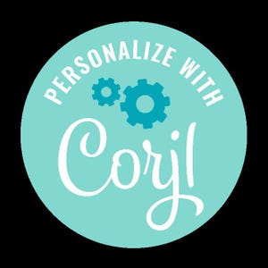Puede incluir: Un c&iacute;rculo azul turquesa con el texto "Personalizar con Corjl" en blanco. Dos engranajes azul turquesa est&aacute;n en el centro superior del c&iacute;rculo.