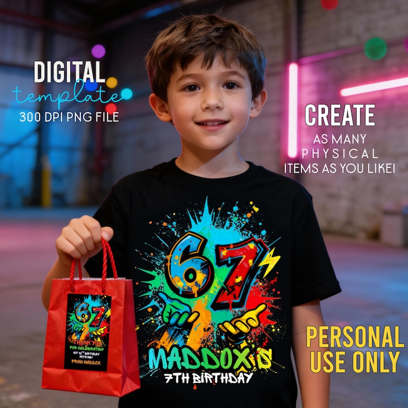 Six Seven Birthday T-Shirt Sublimation Design 6-7 PNG Template Digital Download image 3