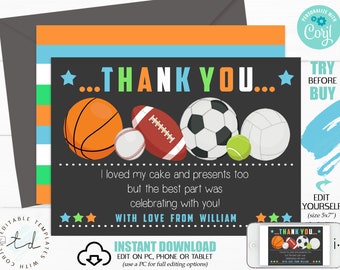 All Star THANK YOU CARD Instant Download Sports Thank you All Star Sports Party Thank you Boy Thank you Cards Editable Thank you Cards Corjl