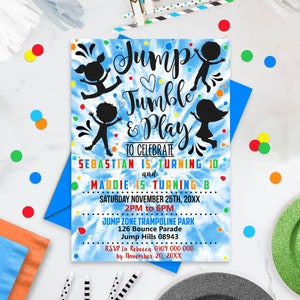 JUMP INVITATIONS SIBLING Jump Party Invitation Joint Birthday Jump Invitations Instant Download Lets Jump Invitation Trampoline Party Corjl