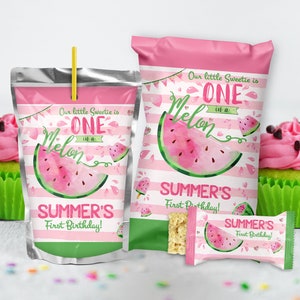 Paquet de collations à la pastèque Paquet de chips et de jus de pastèque Sac de collations à la pastèque Sac de friandises Étiquettes de Rice Krispies à la pastèque Faveurs de pastèque