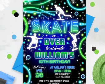 SKATE INVITATION Instant Download Glow Skate Party Invitation Skateboard Invitation Skate Park Party Editable Skate Board Party Invite Neon