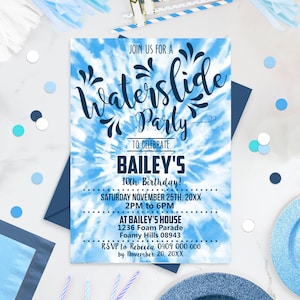 WATERSLIDE PARTY Invitation Boy Tie Dye Water slide Party Invitation Editable Waterslide Party Invitation Instant Download Invitation Corjl