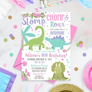 DINOSAUR PARTY INVITATION Dinosaur Birthday Invitation Girl Dinosaur Party Dinosaur Party Invitation Party like a Dinosaur Invitation Girl