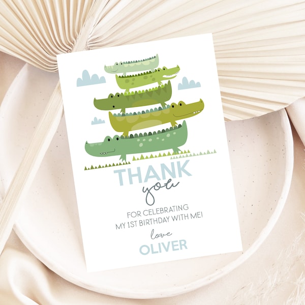 CROCODILE THANK You Digital Alligator Thank you Note Editable Gator Thank you Birthday Party Cute Crocodile Thank you Card Printable Corjl