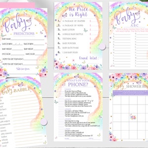 Rainbow Butterfly BABY SHOWER Games Instant download Baby Shower Games Butterfly Baby Shower Games Girl Baby Shower Games Printable Games