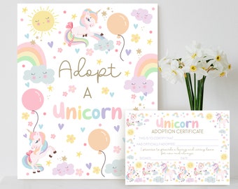 ADOPT A UNICORN Certificate Printable Unicorn Party Game Rainbow Unicorn Game Adopt a Unicorn Rainbow Adopt a Unicorn Certificate Sign U1