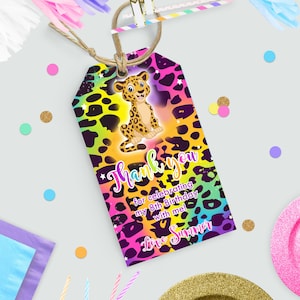 Rainbow CHEETAH FAVOR tag Editable Cheetah Favor Tags Printable Leopard Print Favor Tags Rainbow Leopard Gift tags Cheetah Thank you Tags image 1