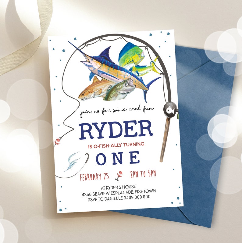 FISHING INVITATION Editable Fish Party Invitation Printable Fishing Rod Invitation Instant Download Fishing Birthday