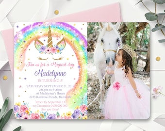 Rainbow Unicorn Photo Invitation Instant Download Rainbow Unicorn invitation Editable Rainbow Unicorn Invitation Photo Rainbow Unicorn 0210