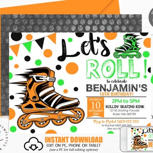 ROLLER BLADE PARTY Invitation Instant Download Rollerblade Invitation Boy Roller Skate Invitation Rollerblade Party Skate Birthday Boy Corjl