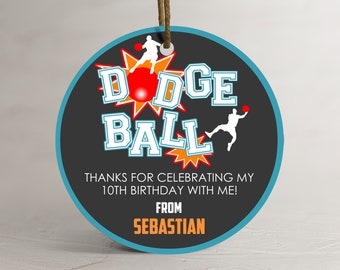 Editable Dodgeball Favor Tag: Round Party Stickers (Digital Download)