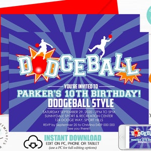 DODGEBALL INVITATION Instant Download Corjl Dodgeball Party Dodgeball Printable Dodgeball BIRTHDAY Invitation Kickball invitation Editable image 3