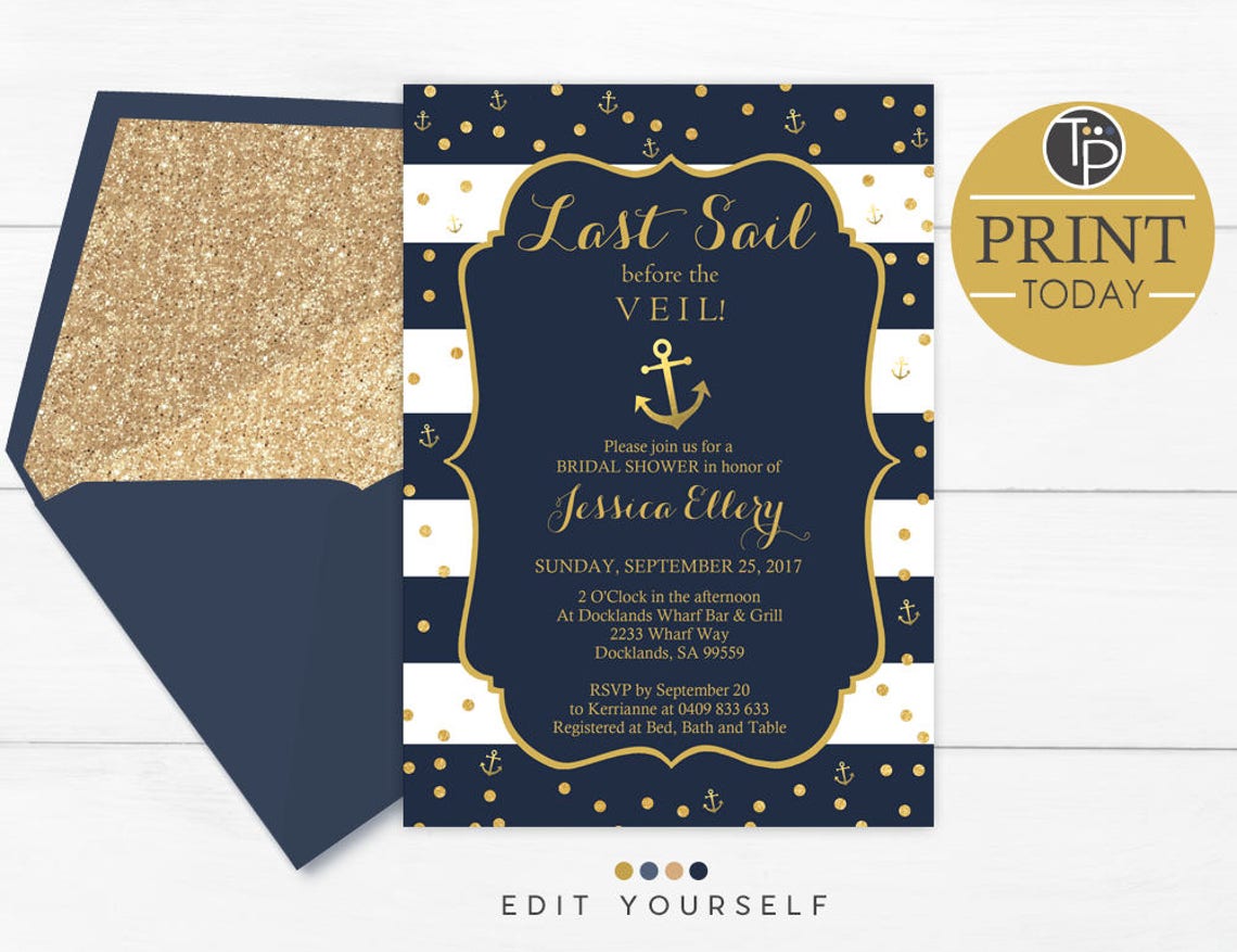 NAUTICAL Bridal Shower Invitation Instant Download Anchor | Etsy