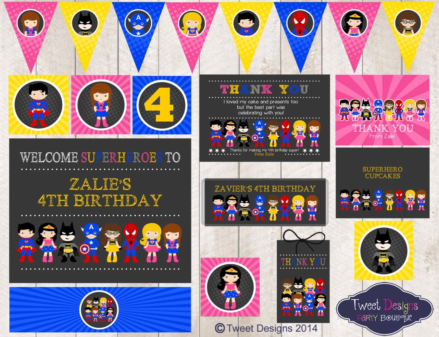 Chalk Bunting Superhero Party Thank You Cards Chalk Bunting Superhero Party Thank You Cards