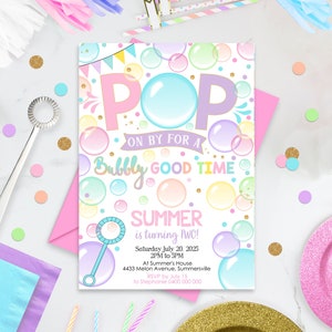 Digital or Printed Bubble Thank You Pop on Over Invitation Bubble Bash Birthday Party Girl Birthday Invite Bubble Birthday Invitation