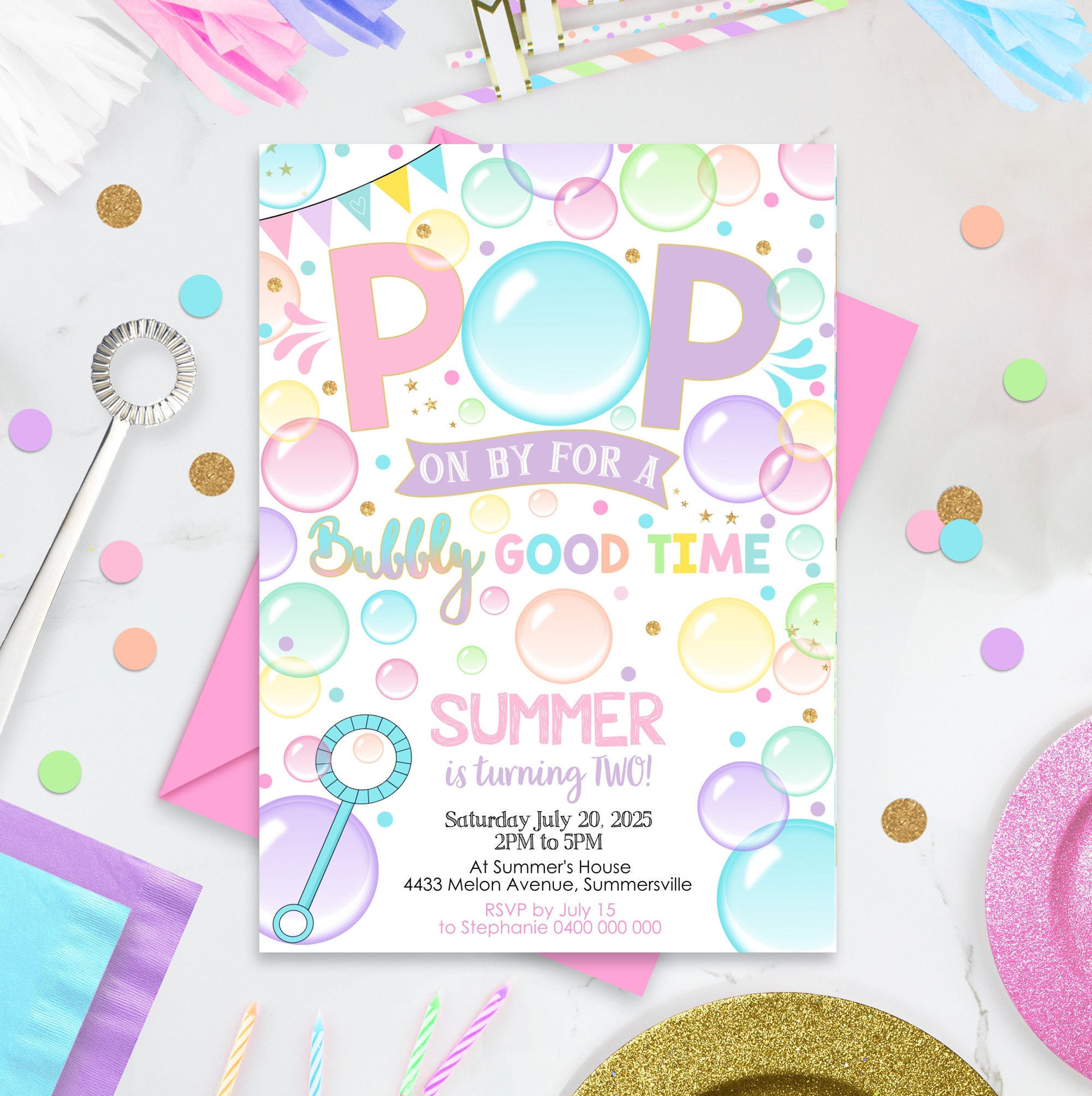 Bubble Party Birthday Invitation Girl Bubble Birthday Party Etsy