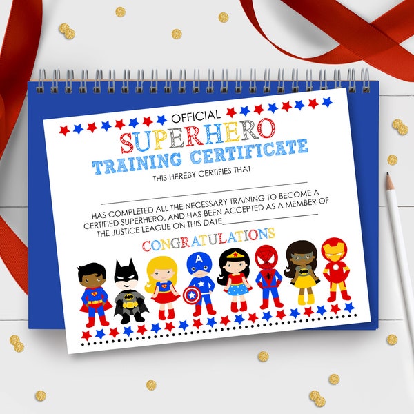 SUPERHERO Training Certificate Superhero Certificate Superhero Mixed Race Party Favor Instant Download Superhero Certificate Printable