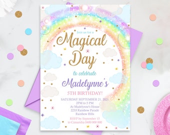 RAINBOW BIRTHDAY INVITATION Editable Rainbow Clouds Birthday Invitation Corjl Rainbow Party Invitations Rainbow and Clouds Invitation