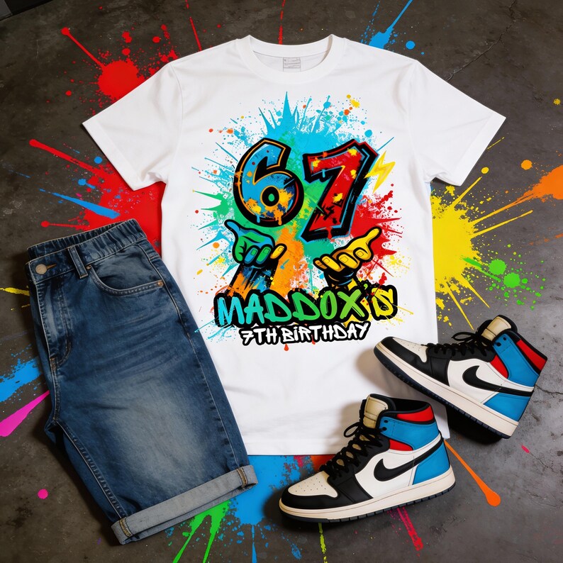 Six Seven Birthday T-Shirt Sublimation Design 6-7 PNG Template Digital Download image 2