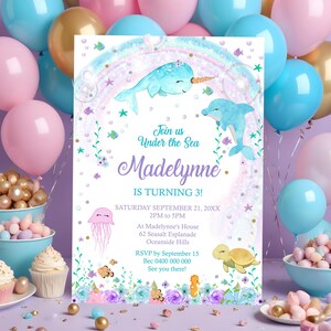 DOLPHIN Invitation Girl Dolphin Invitation Download Dolphin Invitation Girl Under the Sea Birthday Invitation Dolphin Party Invitation Corjl